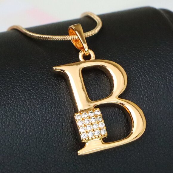 "Rose Gold Letter B Pendant with Crystal Accent, XPPT1413 - Picture 1 of 13